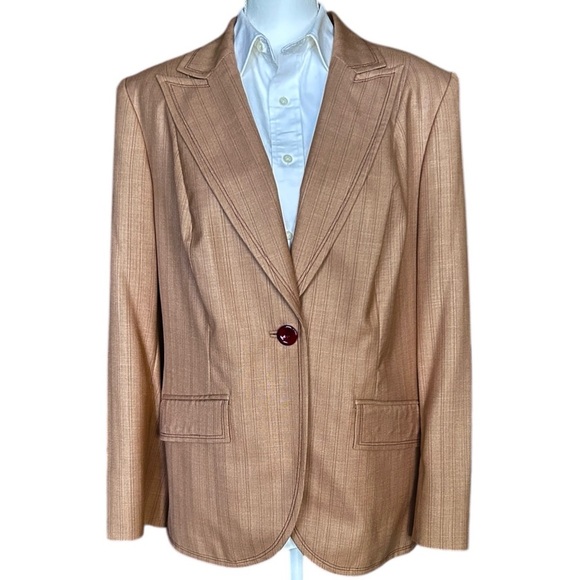 AMANDA SMITH Suit Jacket Blazer Tan Pinstripe 16W - NWT - Picture 2 of 11